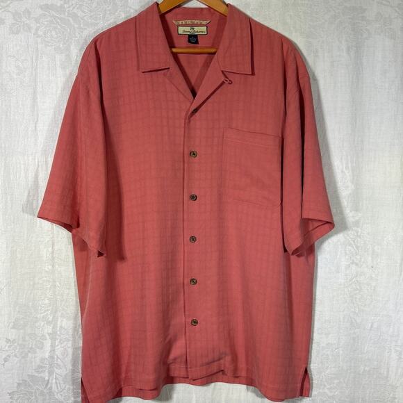 Tommy Bahama Button Up XL 100% SILK Salmon Textured - Picture 1 of 14